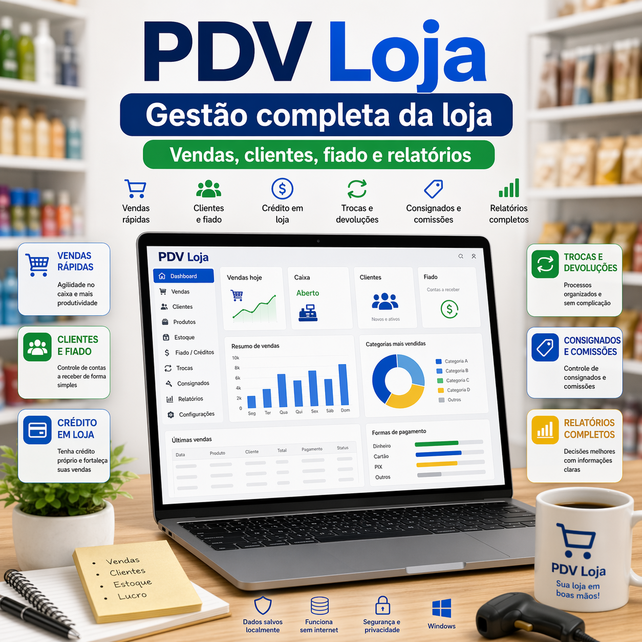 Tela do PDV Loja com visão geral da gestão da loja